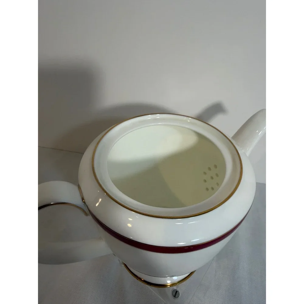 Minton Saturn Teapot Fine Bone China Burgundy Gold Trim England 1983 Vintage